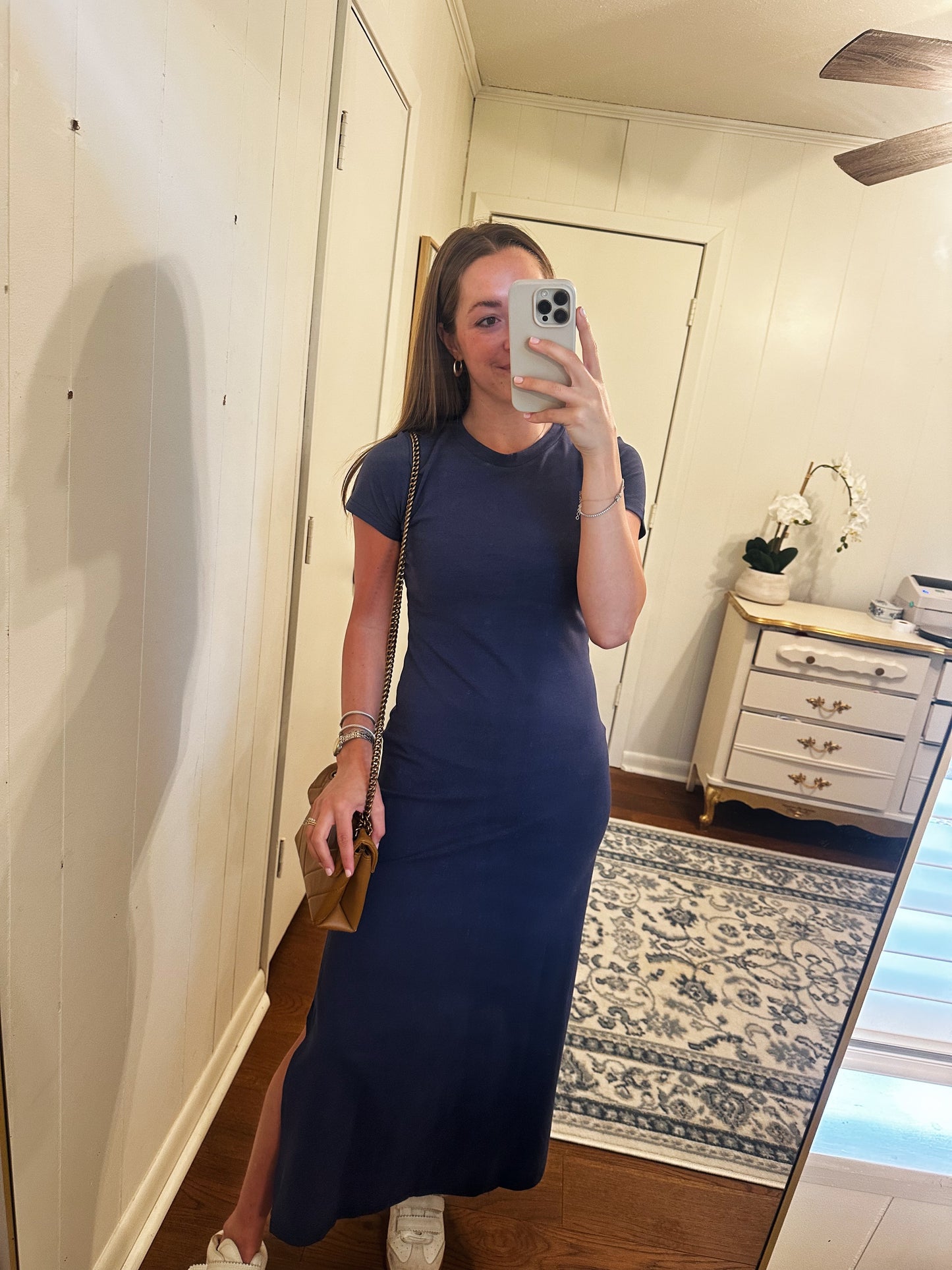 Basic Stretch Jersey Midi Dress - Navy