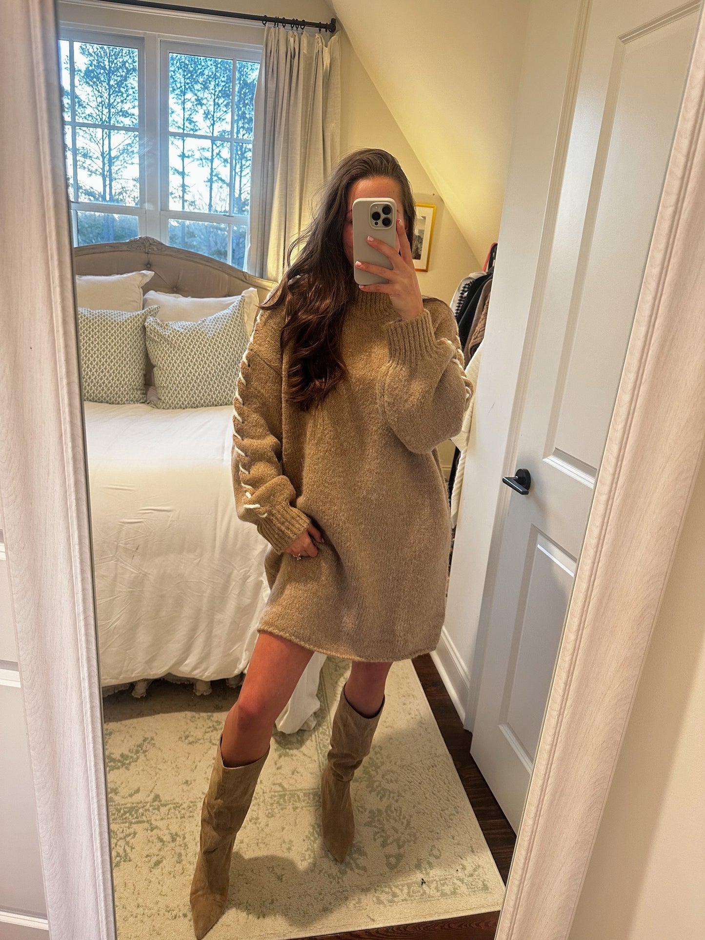 Mock Neck Stitch Detail Sweater Dress