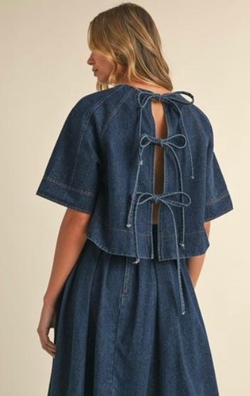 Denim Top with Open Tied Back Detail