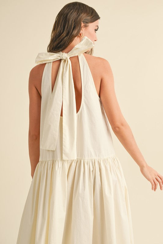 Sleeveless Dress with Tie Back - Off White
