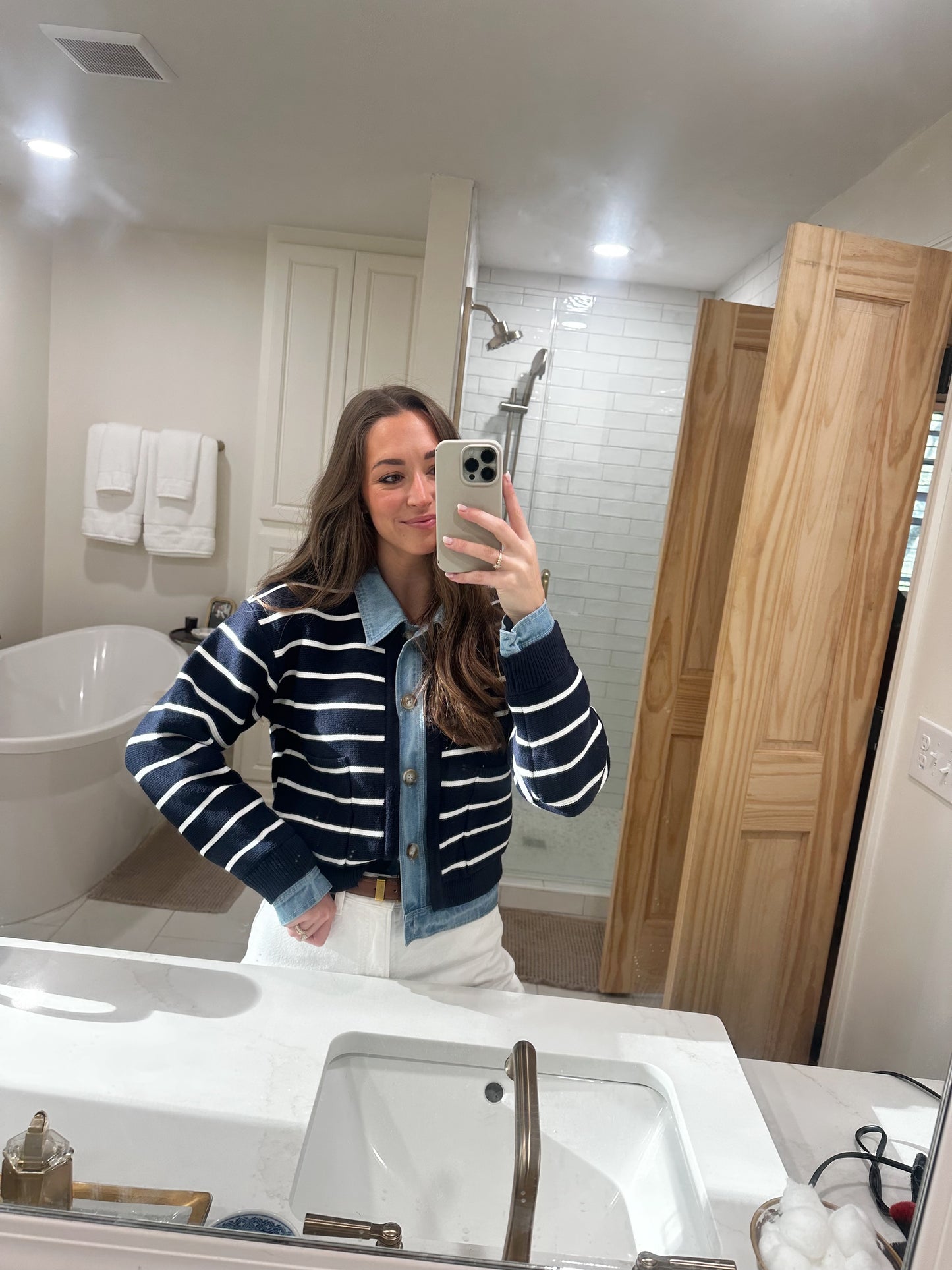 Stripe Knit and Denim Button Down