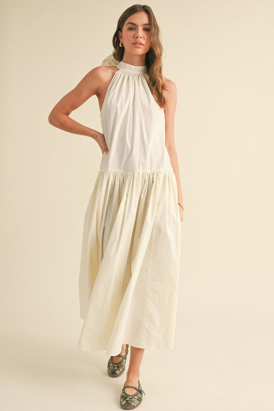Sleeveless Dress with Tie Back - Off White