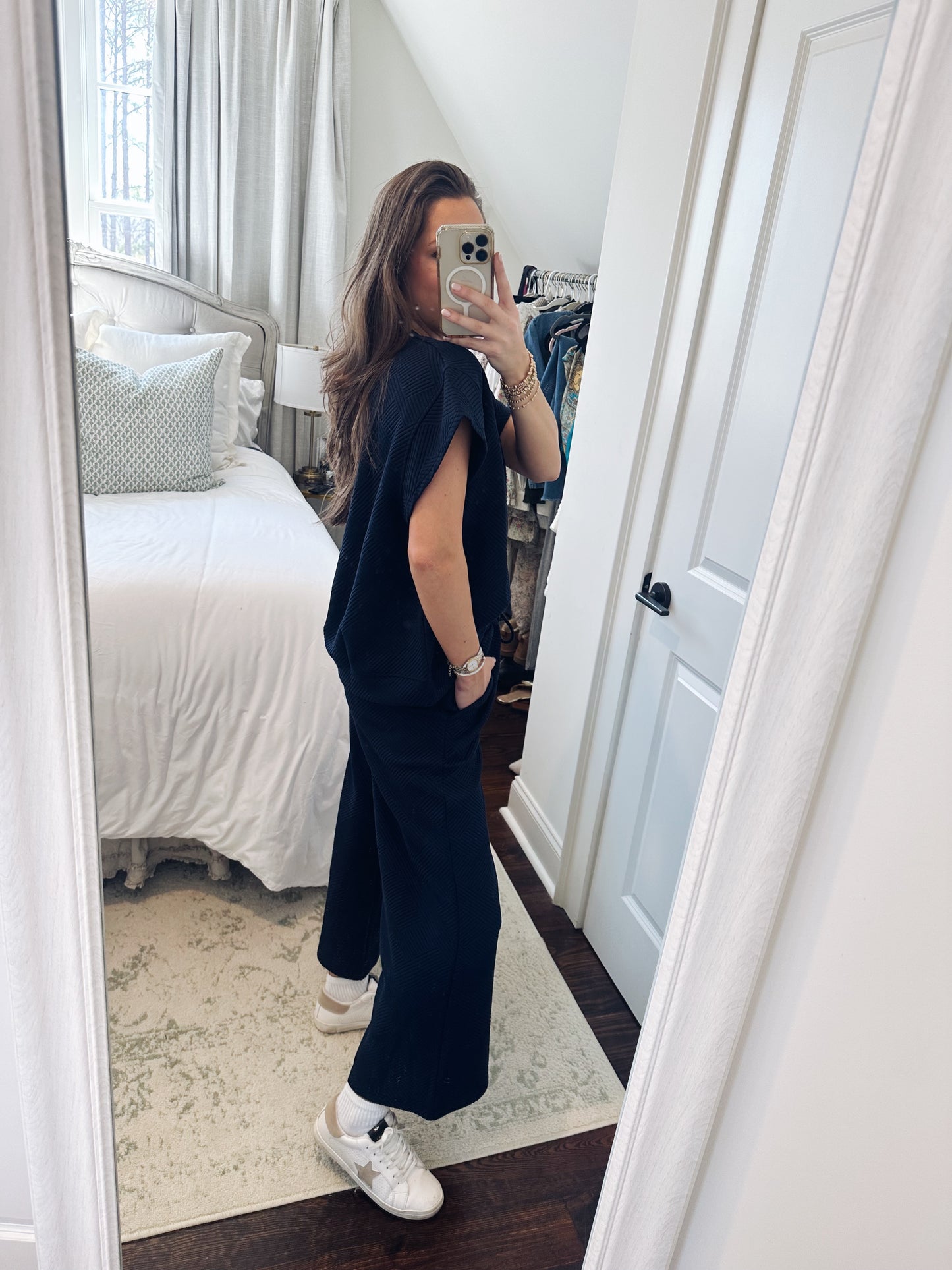 Taylor Textured Pants - Navy