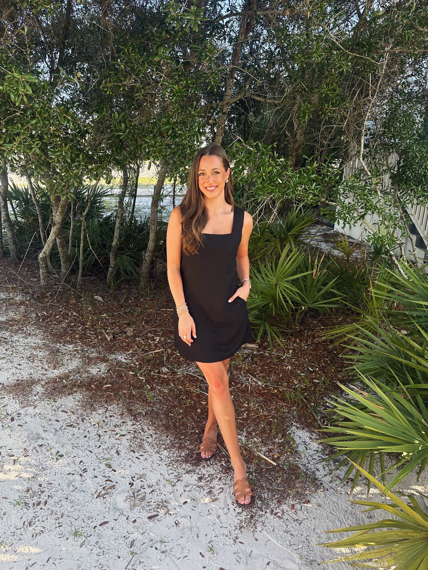 Linen Square Neck Mini Dress