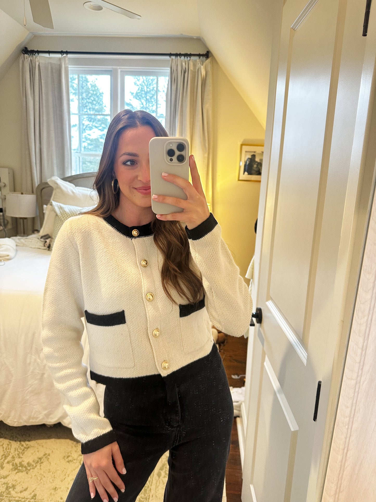 Round Neck Gold Button Cardigan