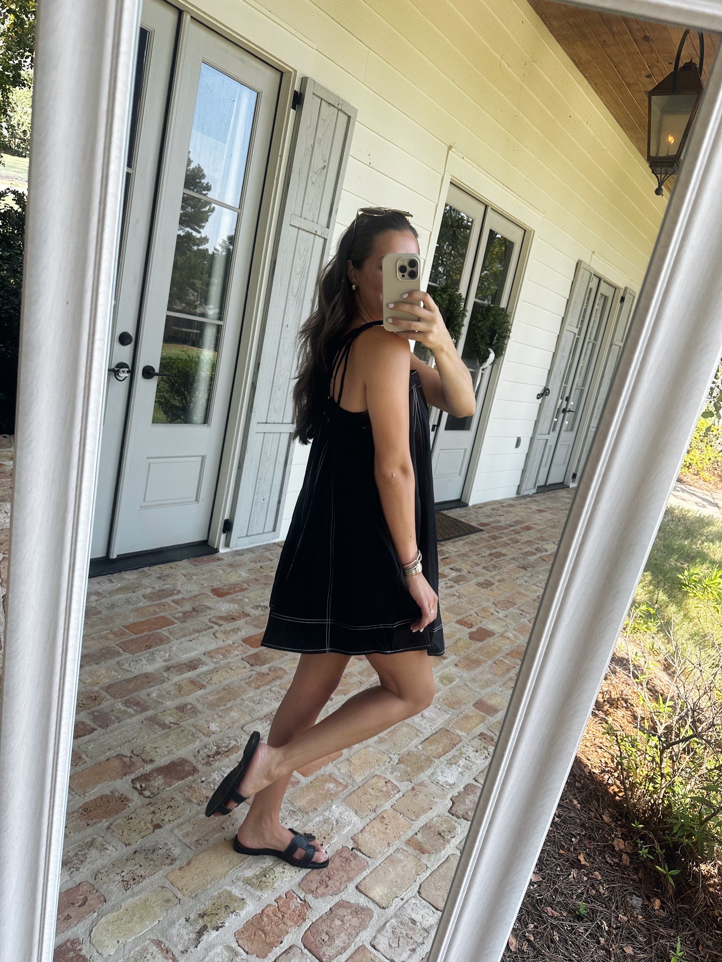 Black Shoulder Tie Mini Dress
