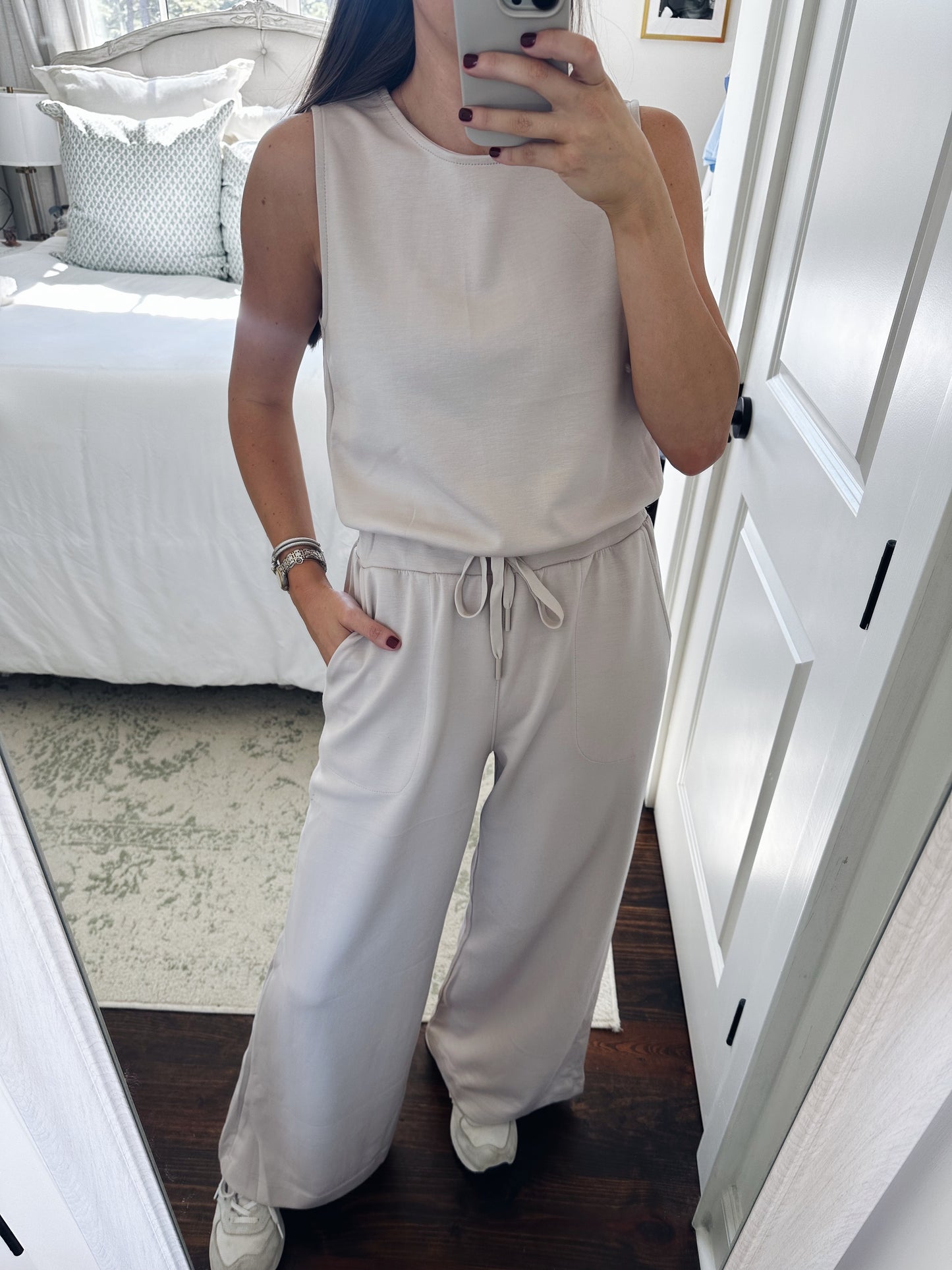 Wide Leg Scuba Jumpsuit - Bone