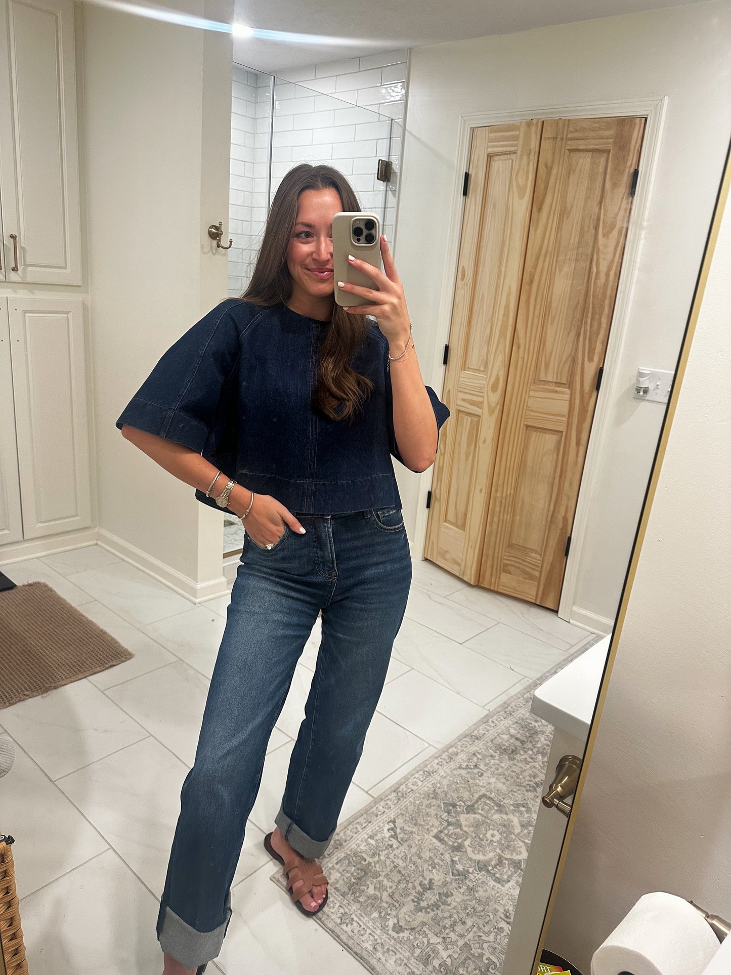 Denim Top with Open Tied Back Detail