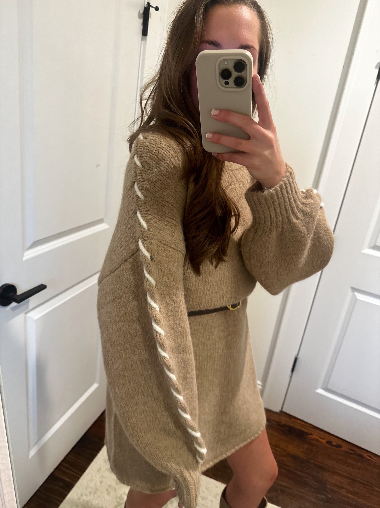 Mock Neck Stitch Detail Sweater Dress