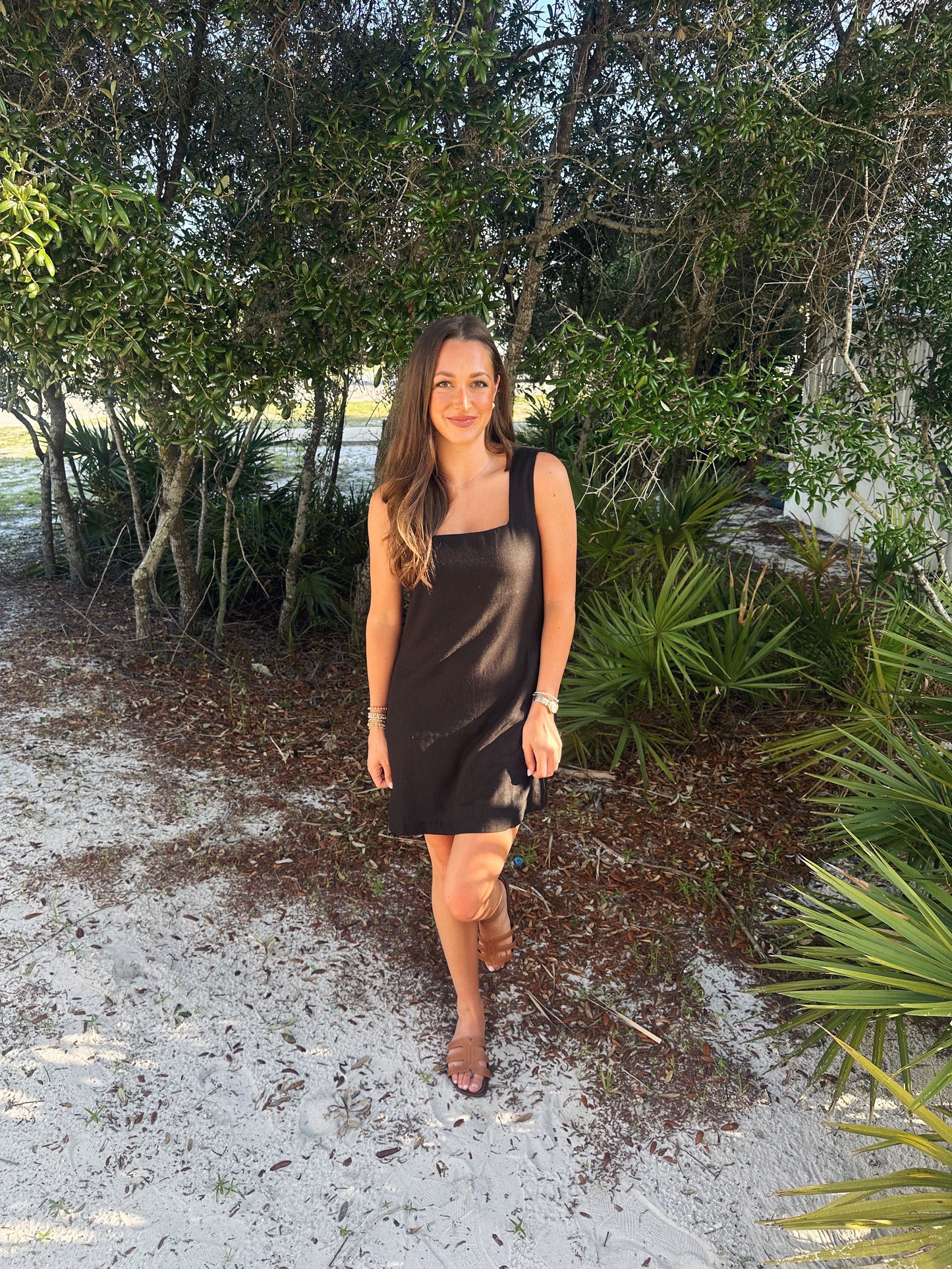 Linen Square Neck Mini Dress