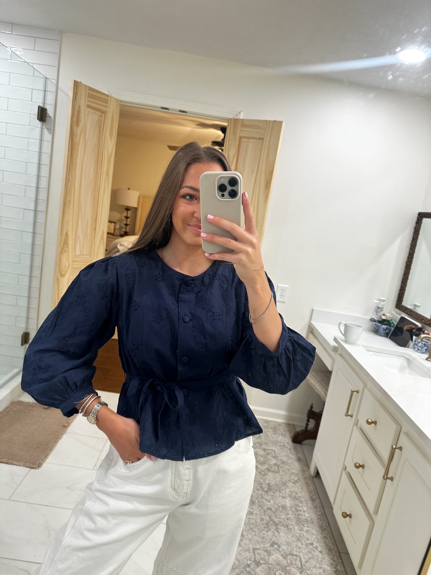 Nicole Belted Shirt - Navy