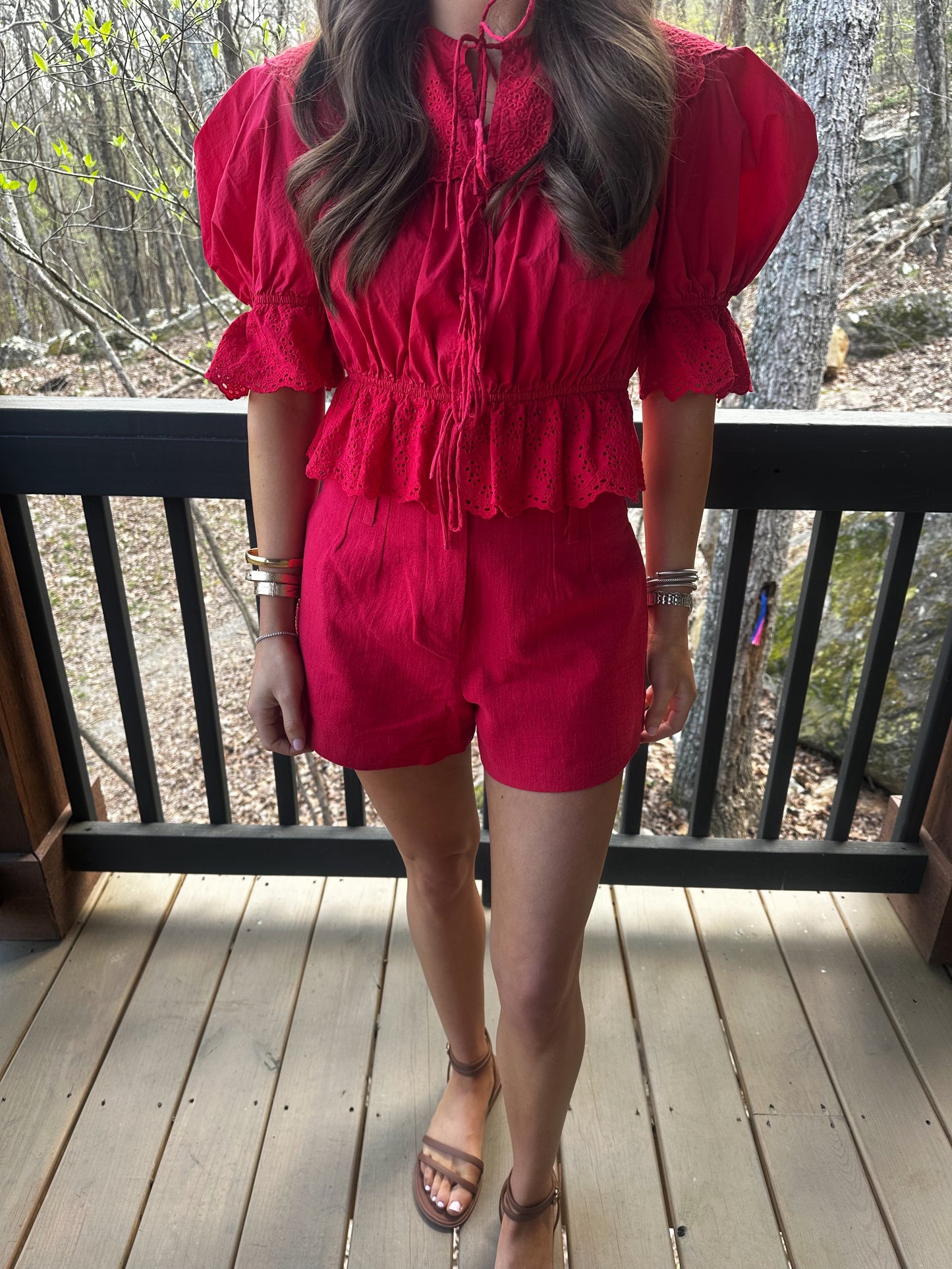 Red Tailored Linen Shorts
