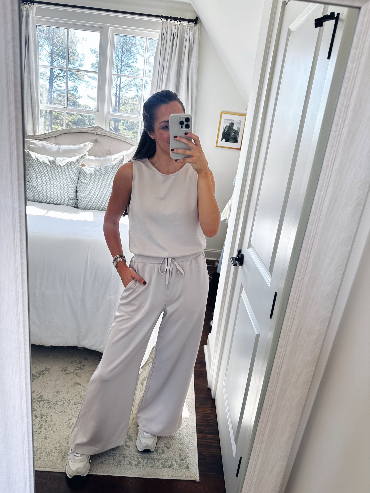 Wide Leg Scuba Jumpsuit - Bone