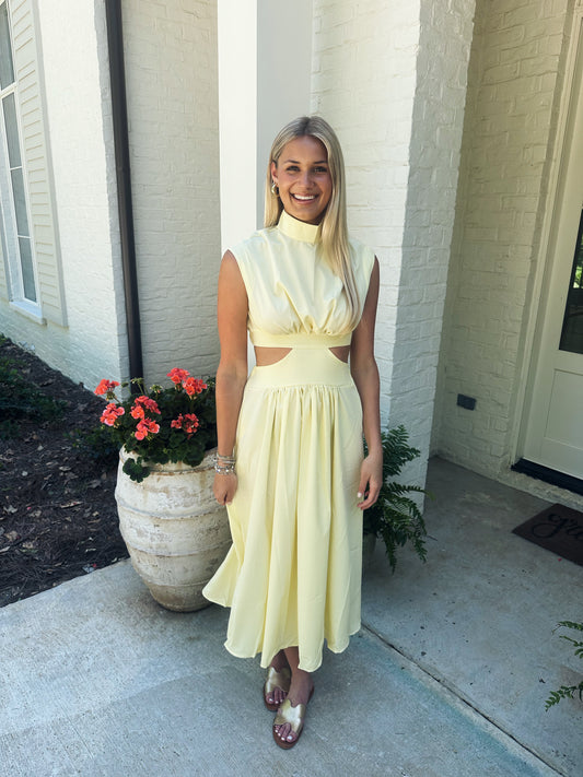 Cutout Mock Neck Dress - Yellow