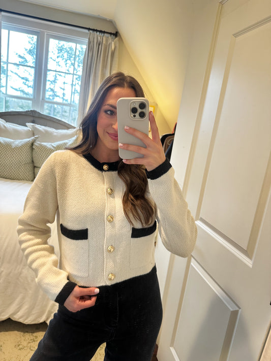 Round Neck Gold Button Cardigan