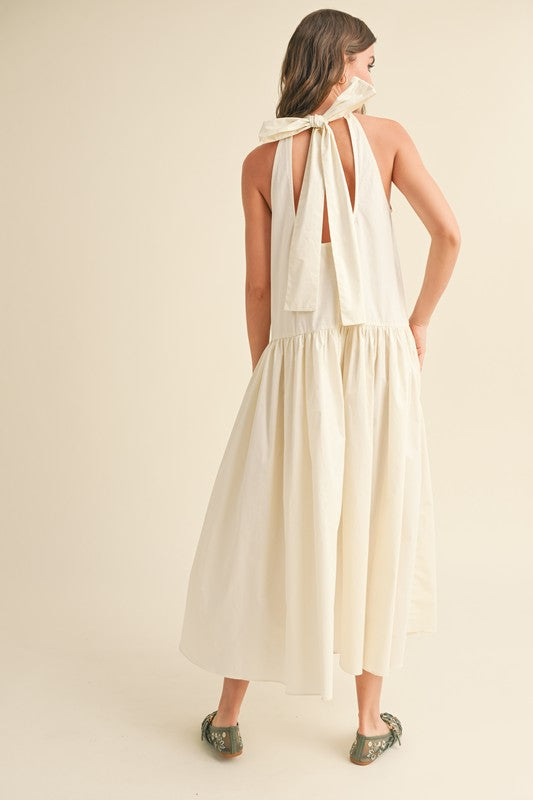 Sleeveless Dress with Tie Back - Off White