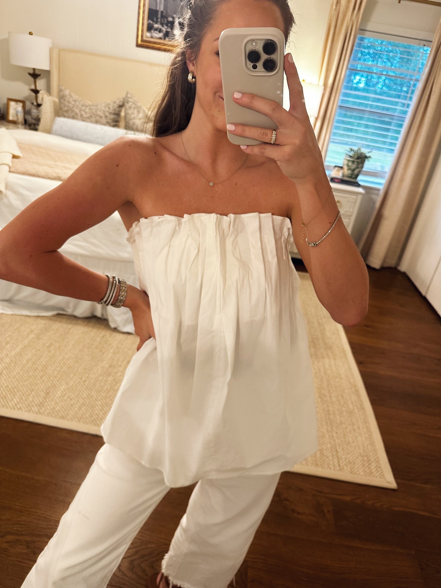Pintuck Pleated Top - White