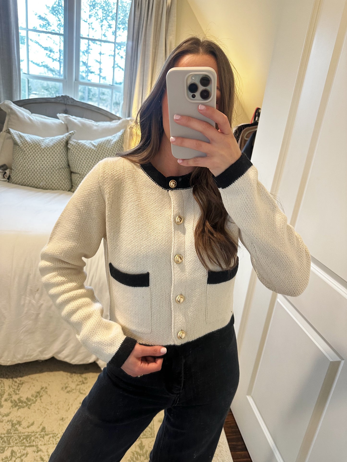 Round Neck Gold Button Cardigan