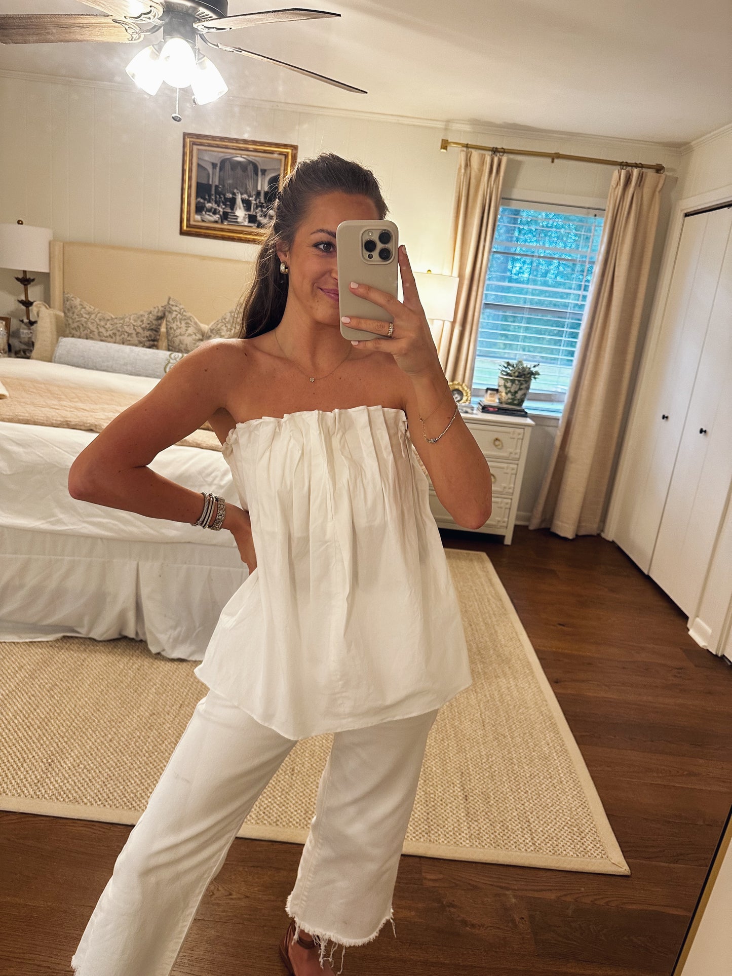 Pintuck Pleated Top - White