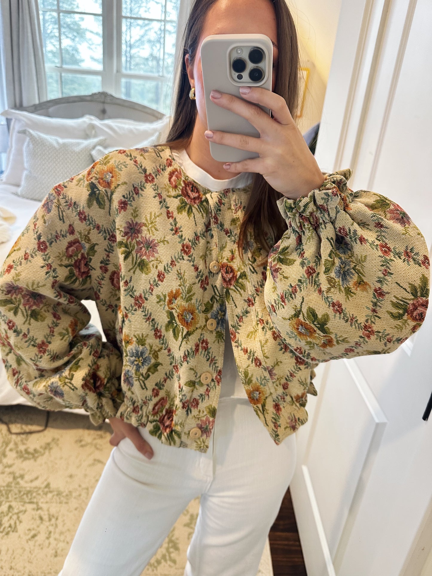 Floral Tapestry Fabric Bomber Jacket