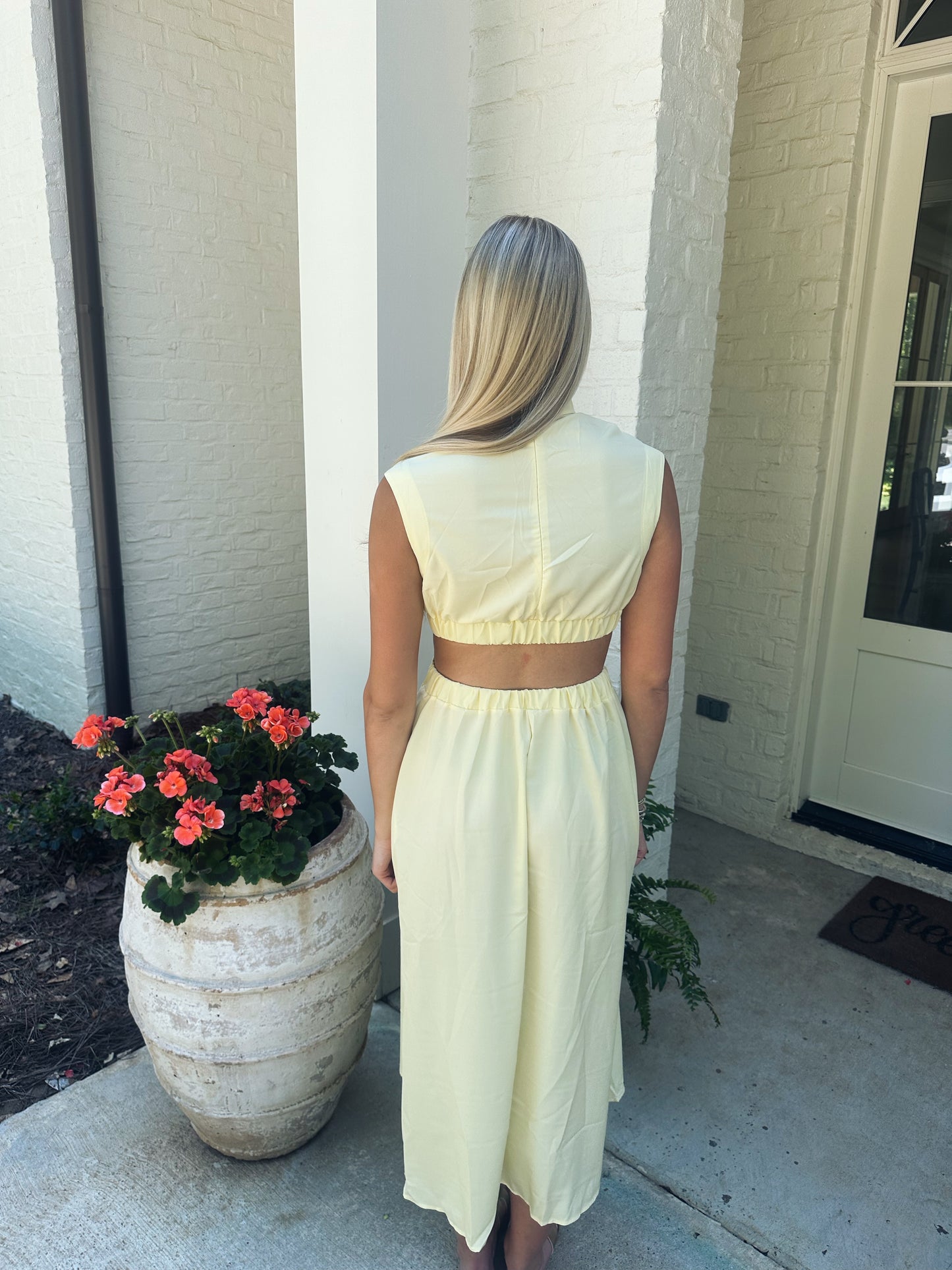 Cutout Mock Neck Dress - Yellow