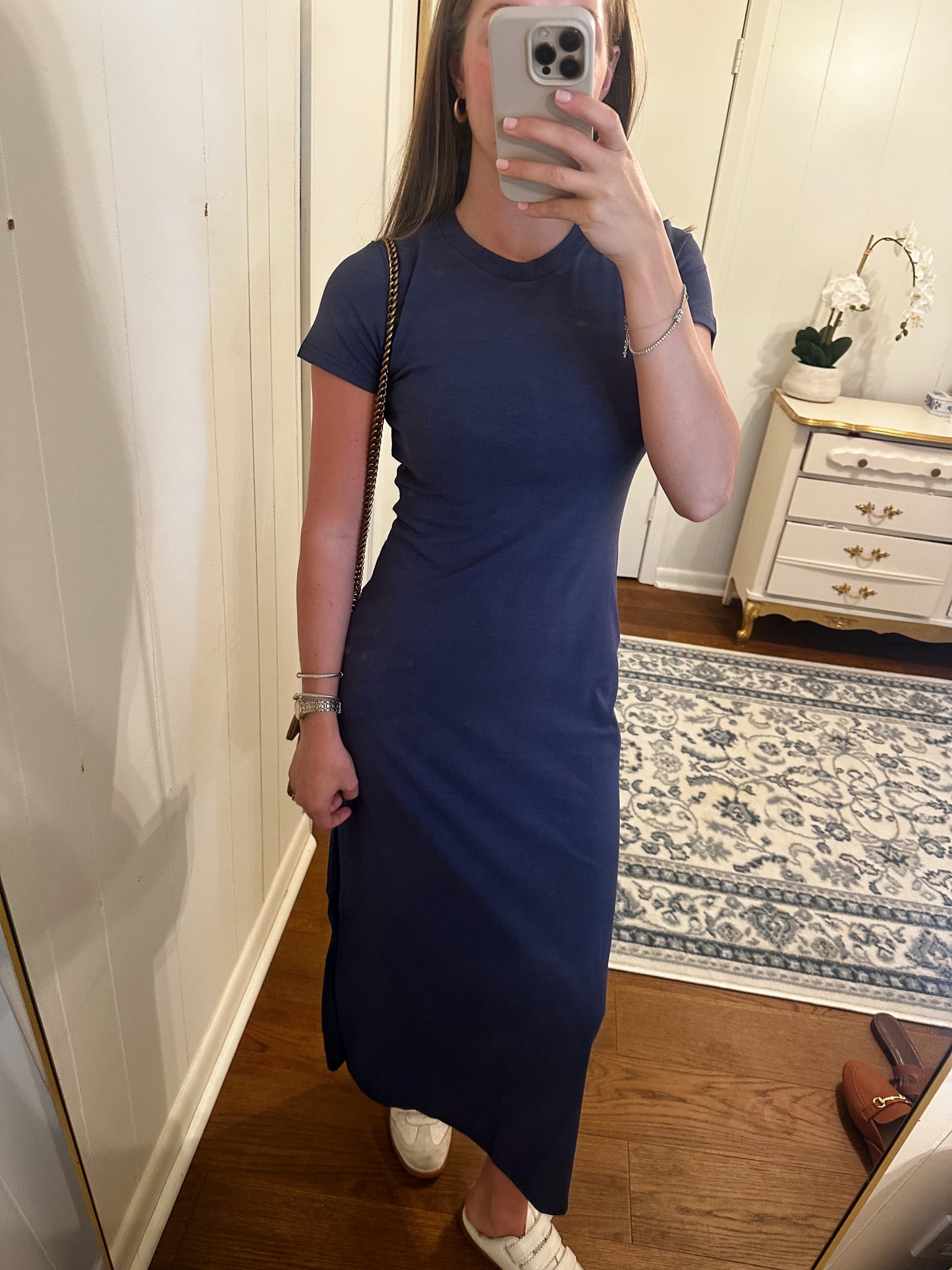 Basic Stretch Jersey Midi Dress - Navy