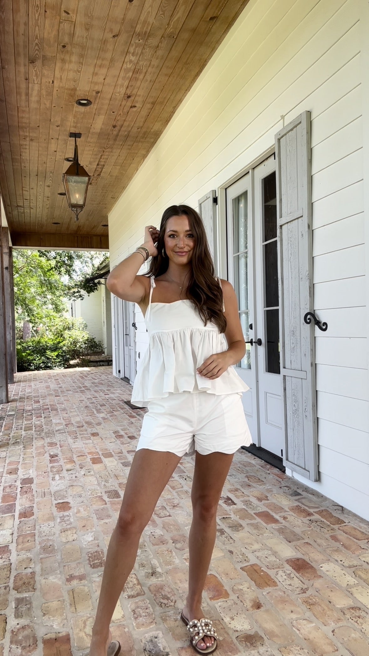 Scallop Neckline Poplin Top
