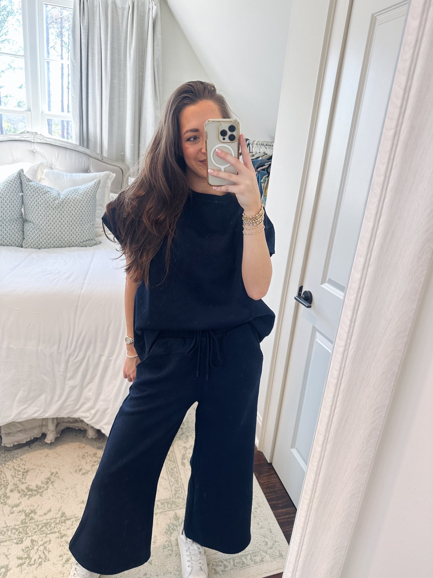 Taylor Textured Pants - Navy