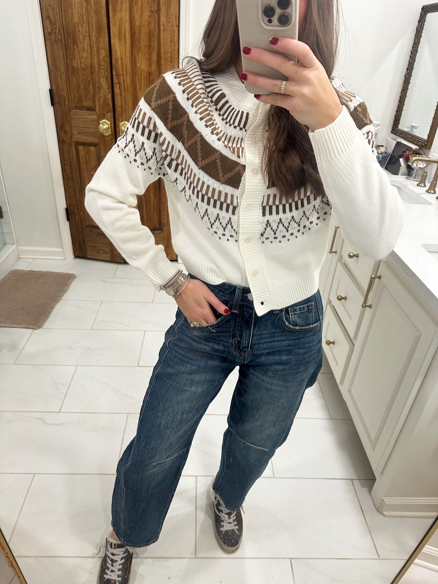 Brown/White Button Down Cardigan