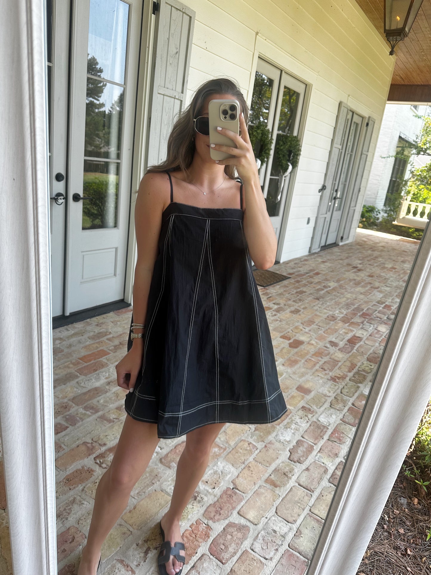 Black Shoulder Tie Mini Dress
