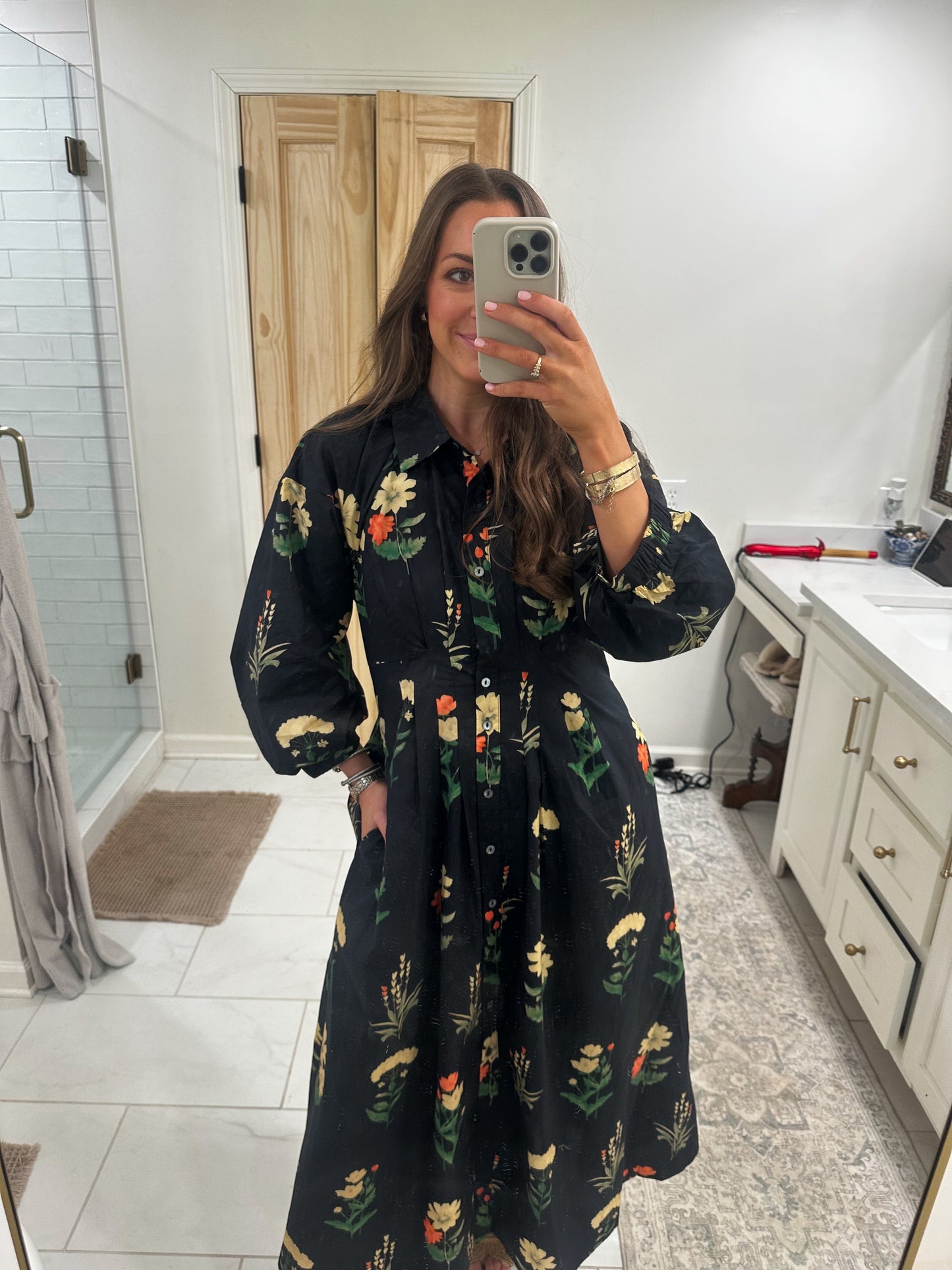 Black Floral Midi Dress