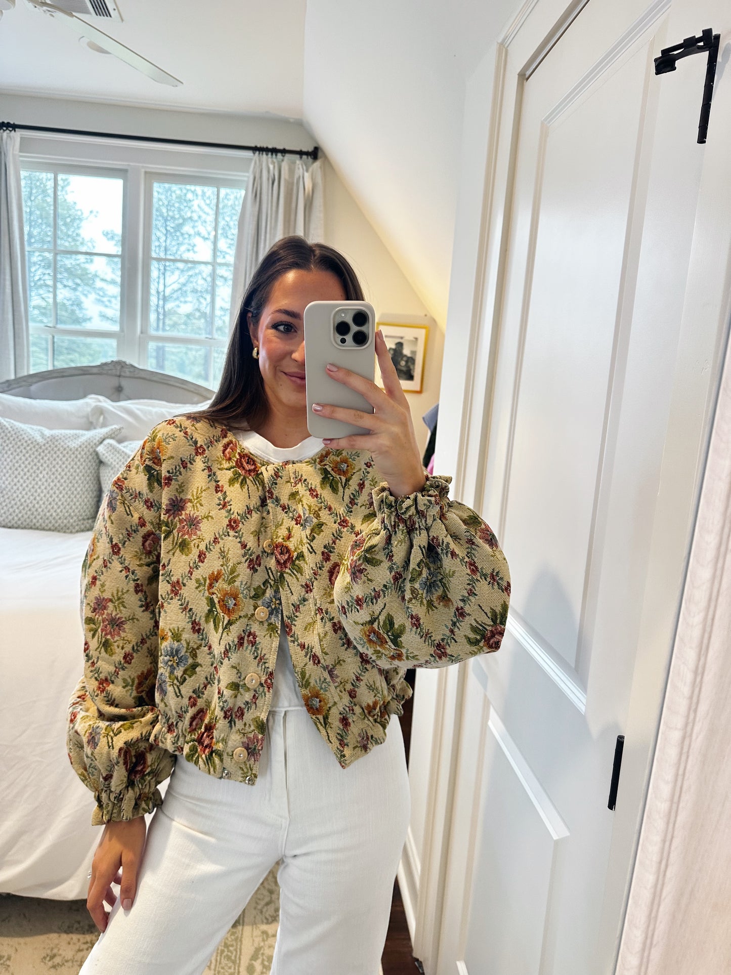 Floral Tapestry Fabric Bomber Jacket