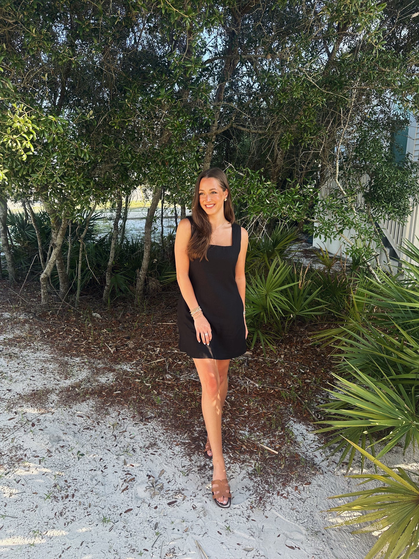 Linen Square Neck Mini Dress