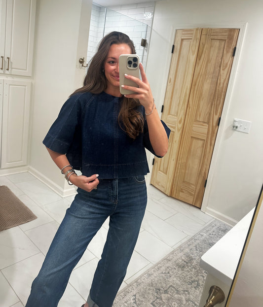 Denim Top with Open Tied Back Detail