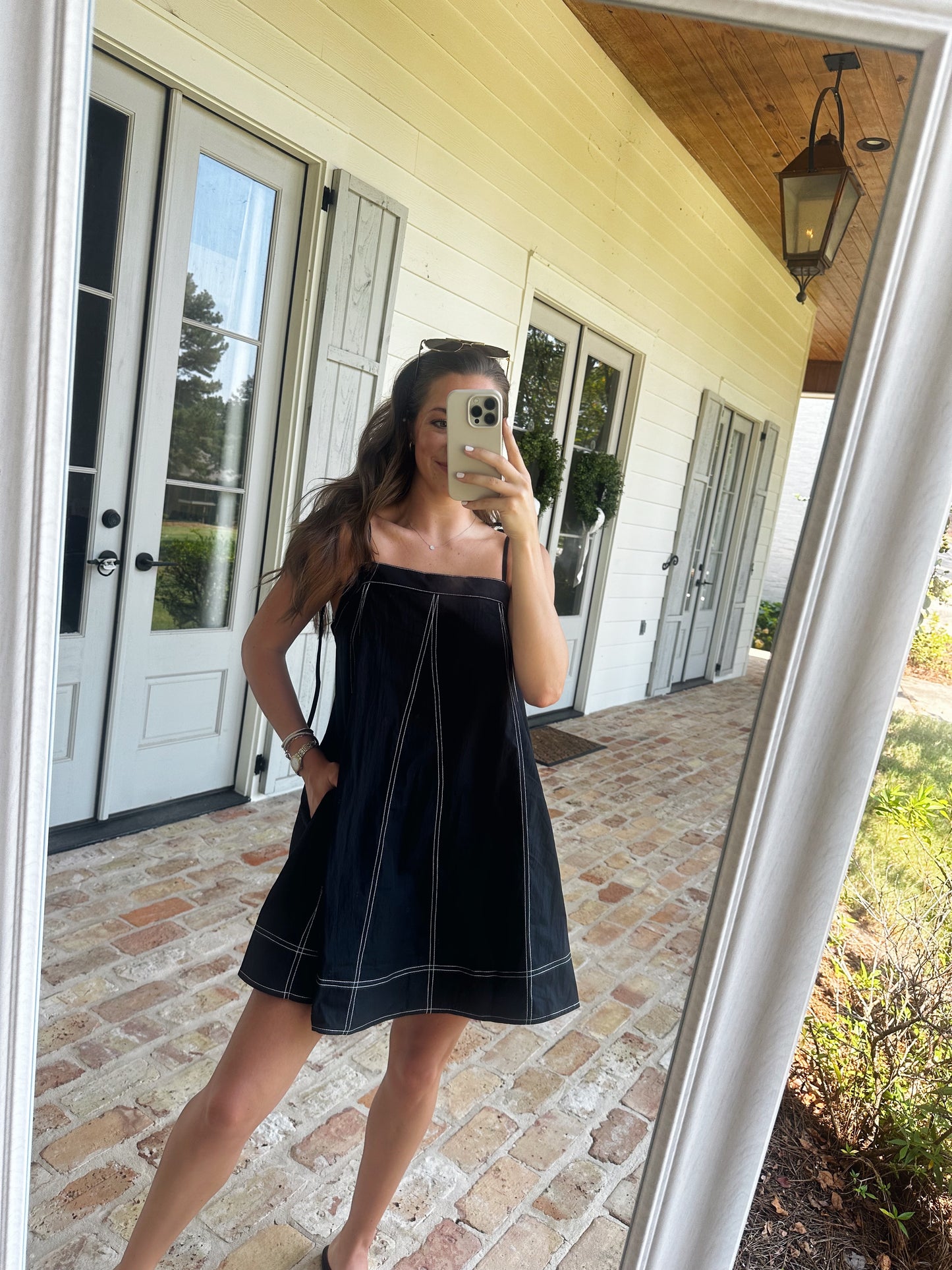 Black Shoulder Tie Mini Dress