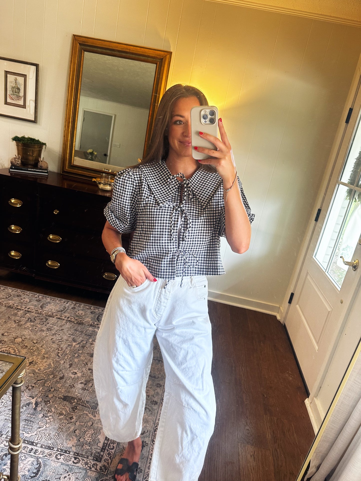 Gingham Collar Top