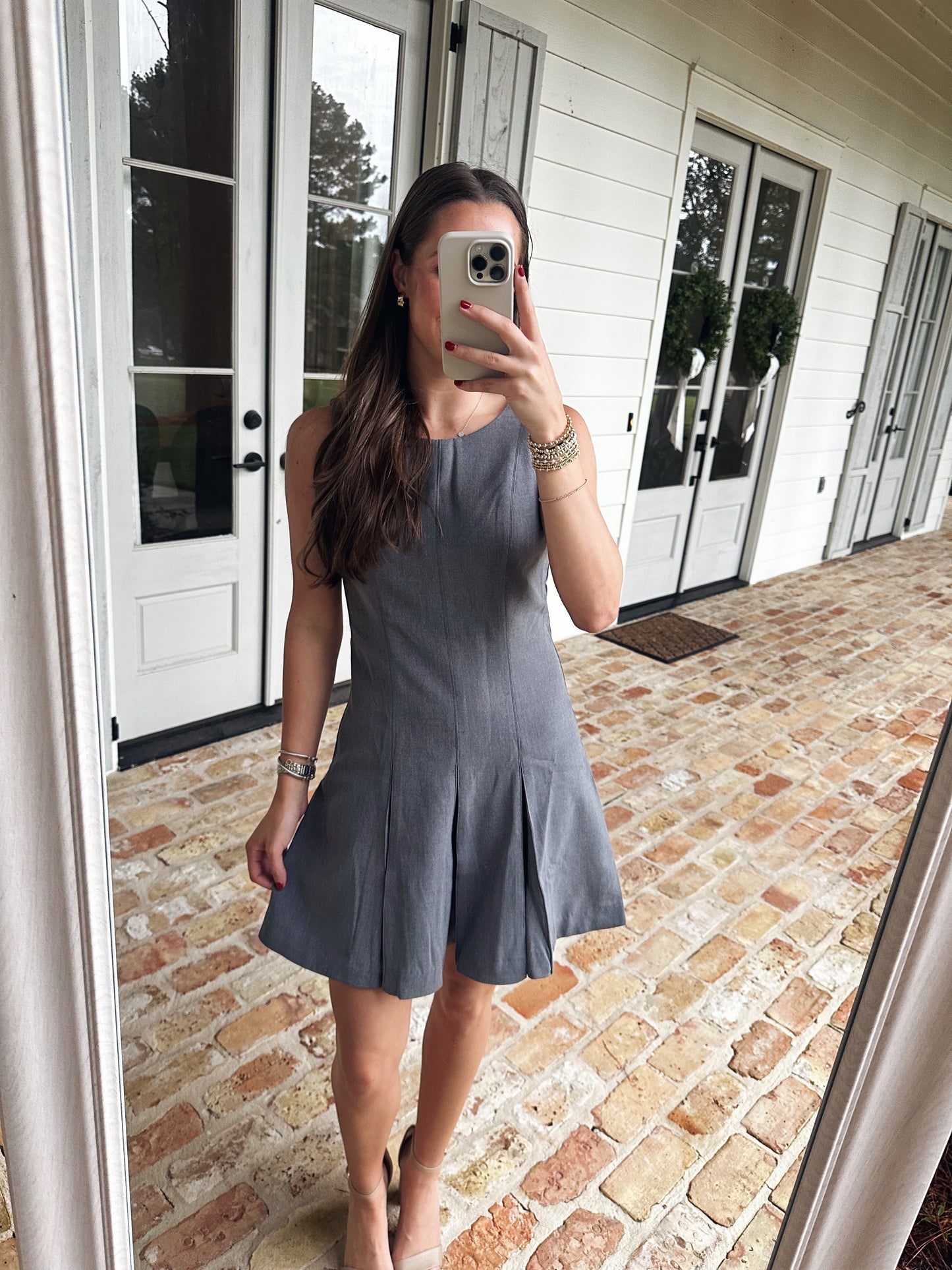 Pleat Mini Dress - Grey