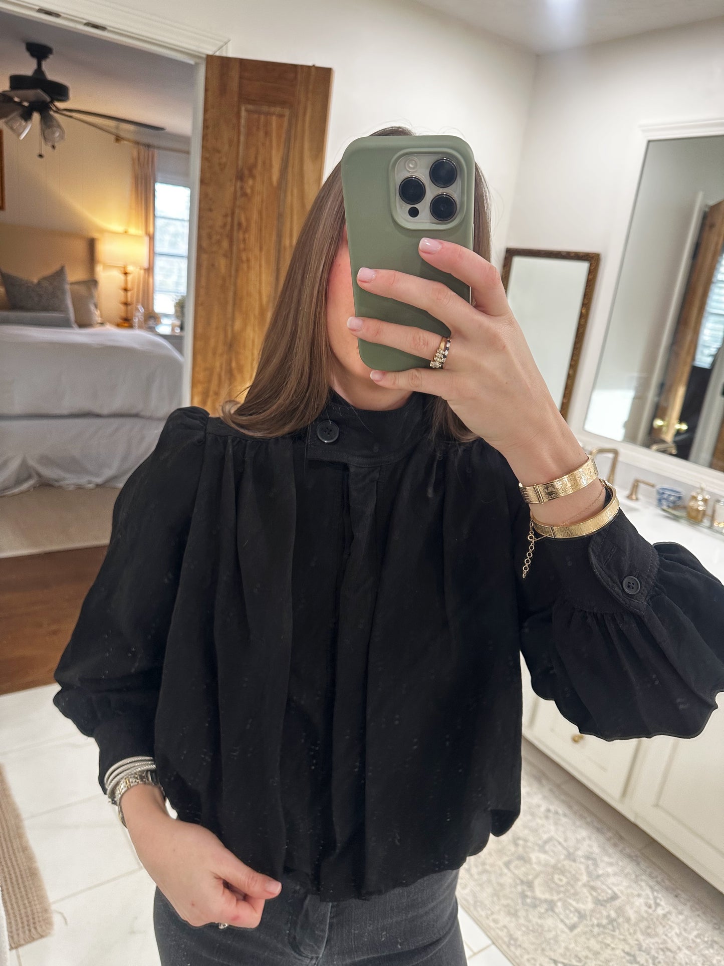 Mock Neck Button Down