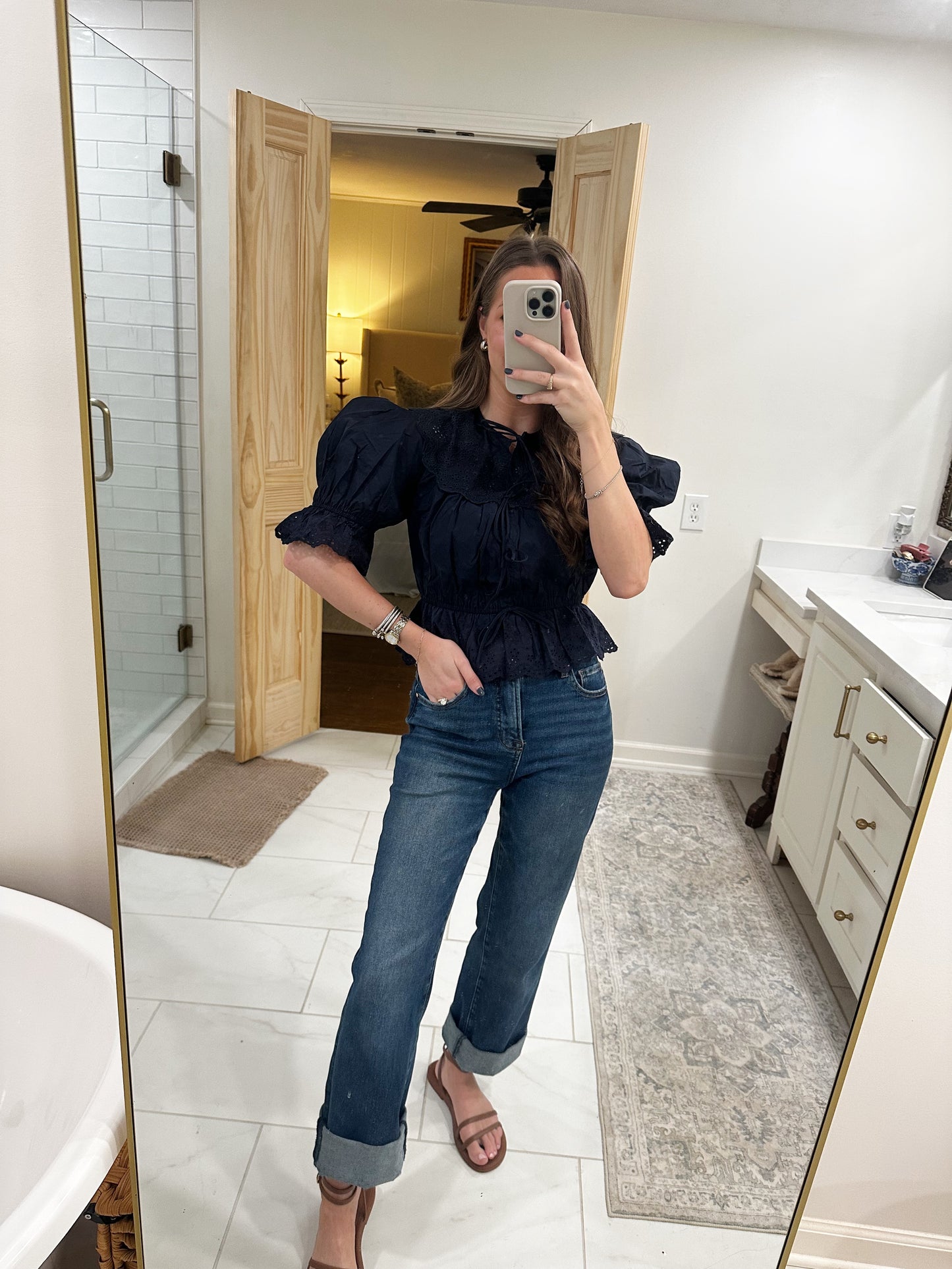 Sofie Embroidered Blouse – Navy