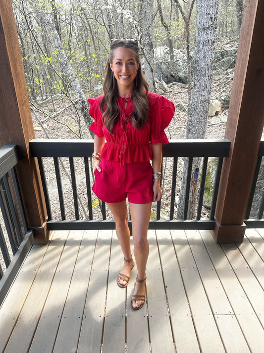 Red Tailored Linen Shorts