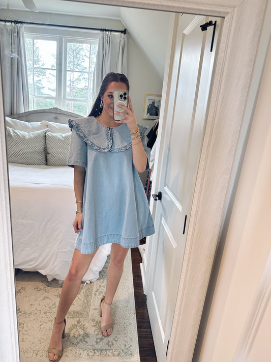 Sailor Collar Denim Mini Dress