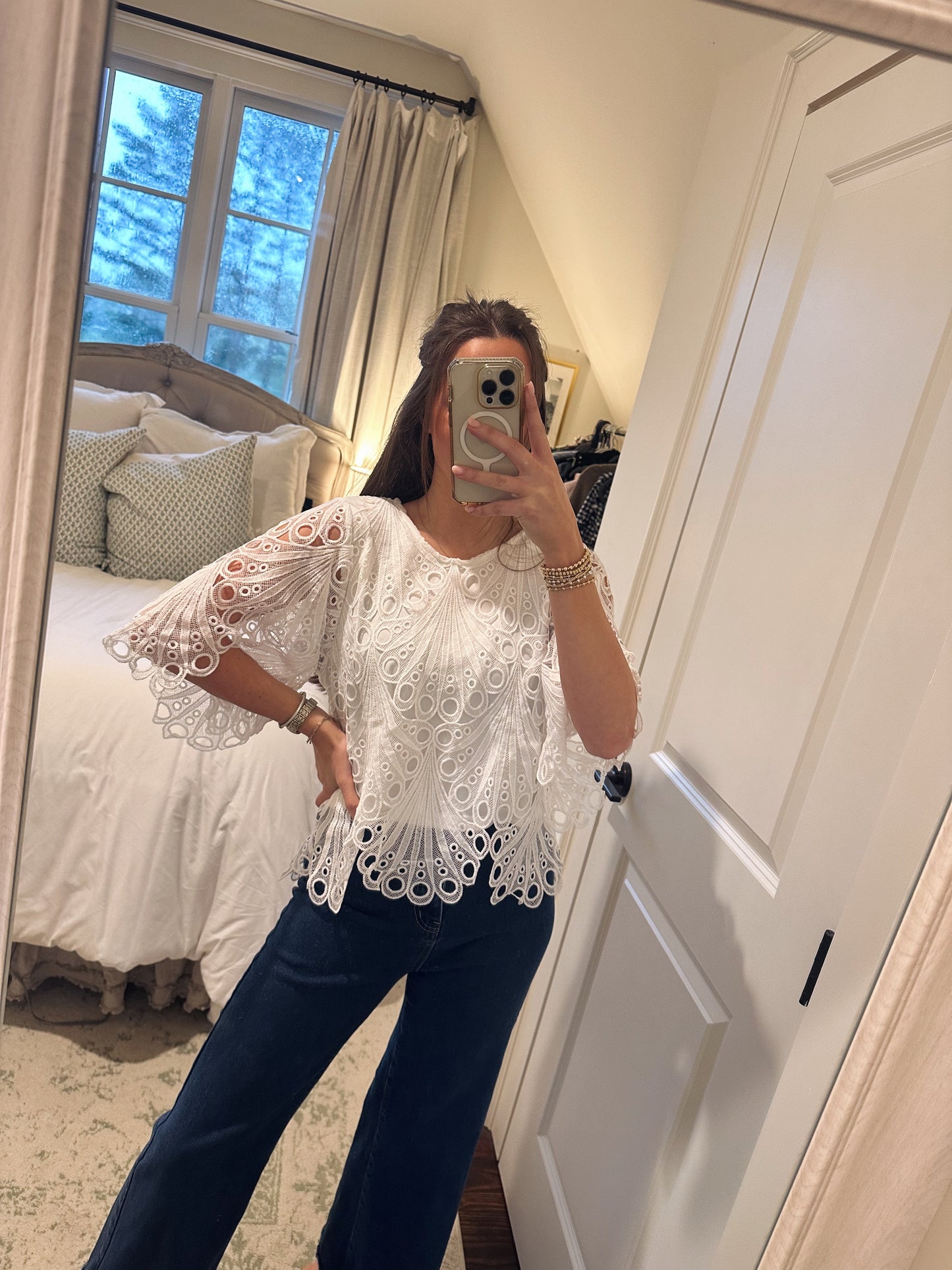 Cutout Detail Eyelet Lace Top