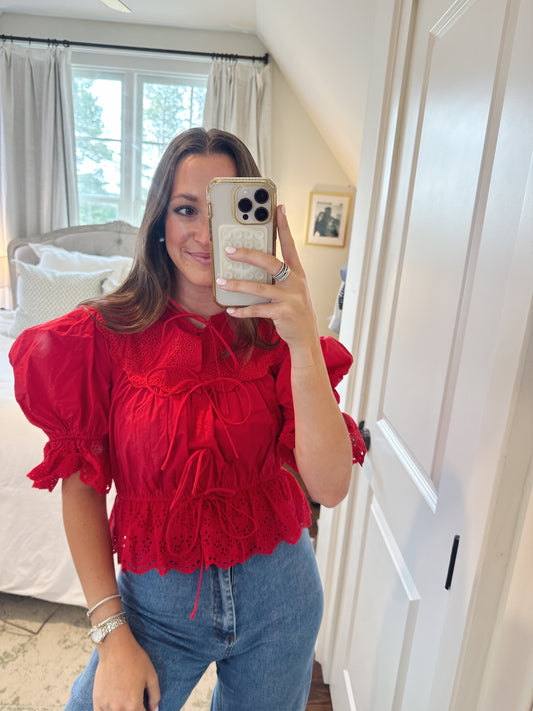 Sofie Embroidered Blouse - Red