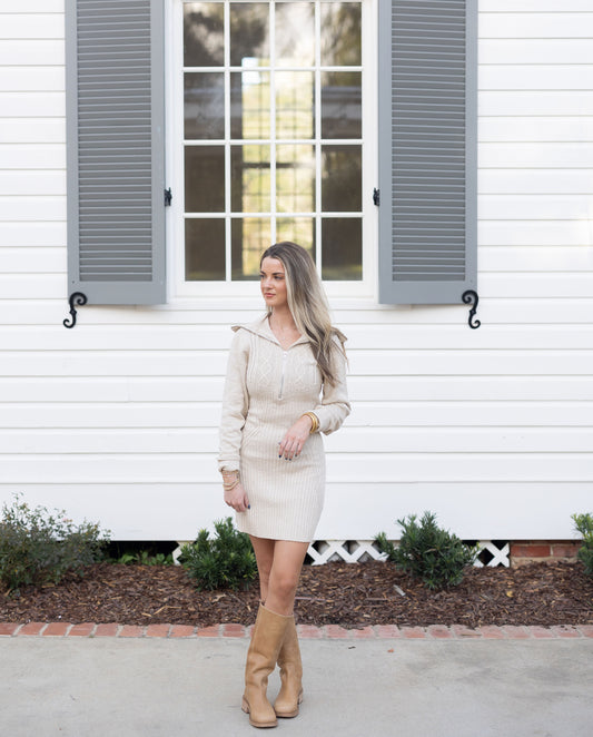 Cable Knit Long Sleeve Sweater Dress