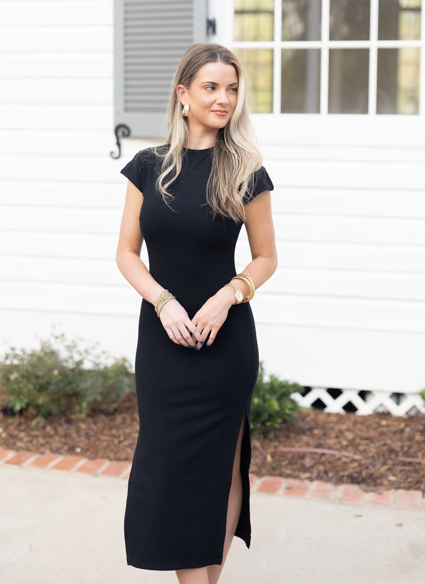 Side Slit Midi Dress - Black