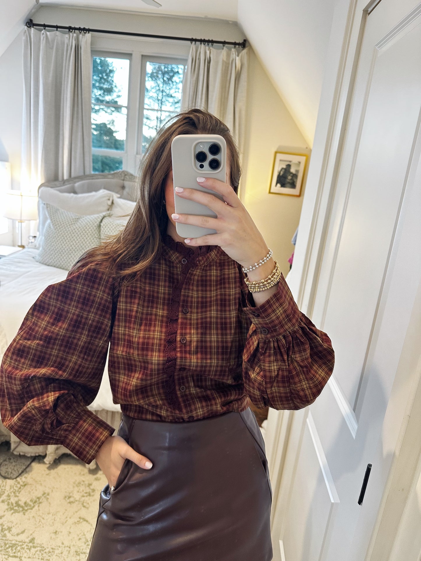 Brown Plaid Blouse