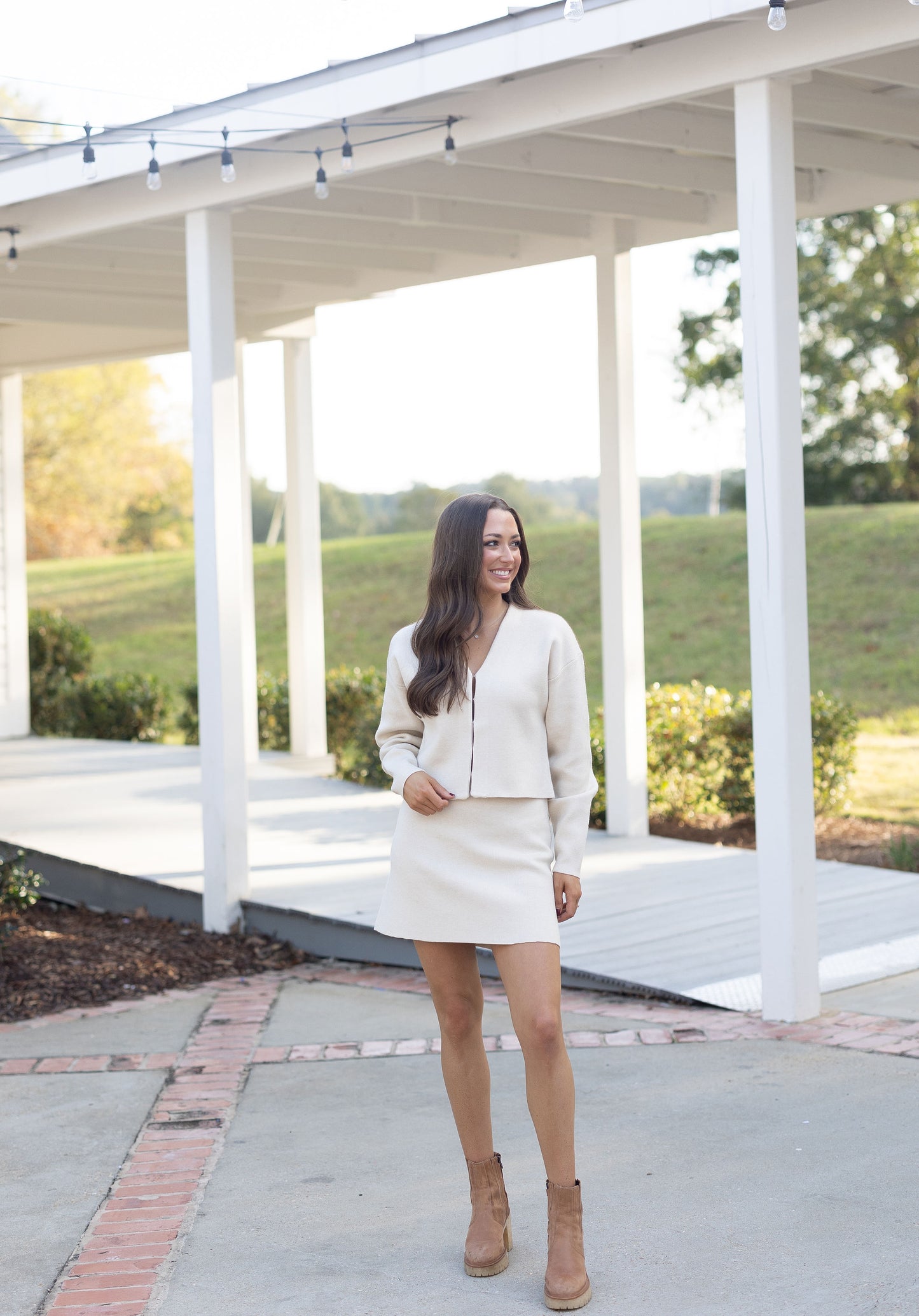 Knit Top & Skirt Set - Beige