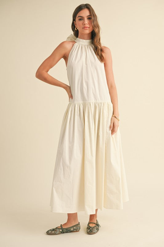 Sleeveless Dress with Tie Back - Off White