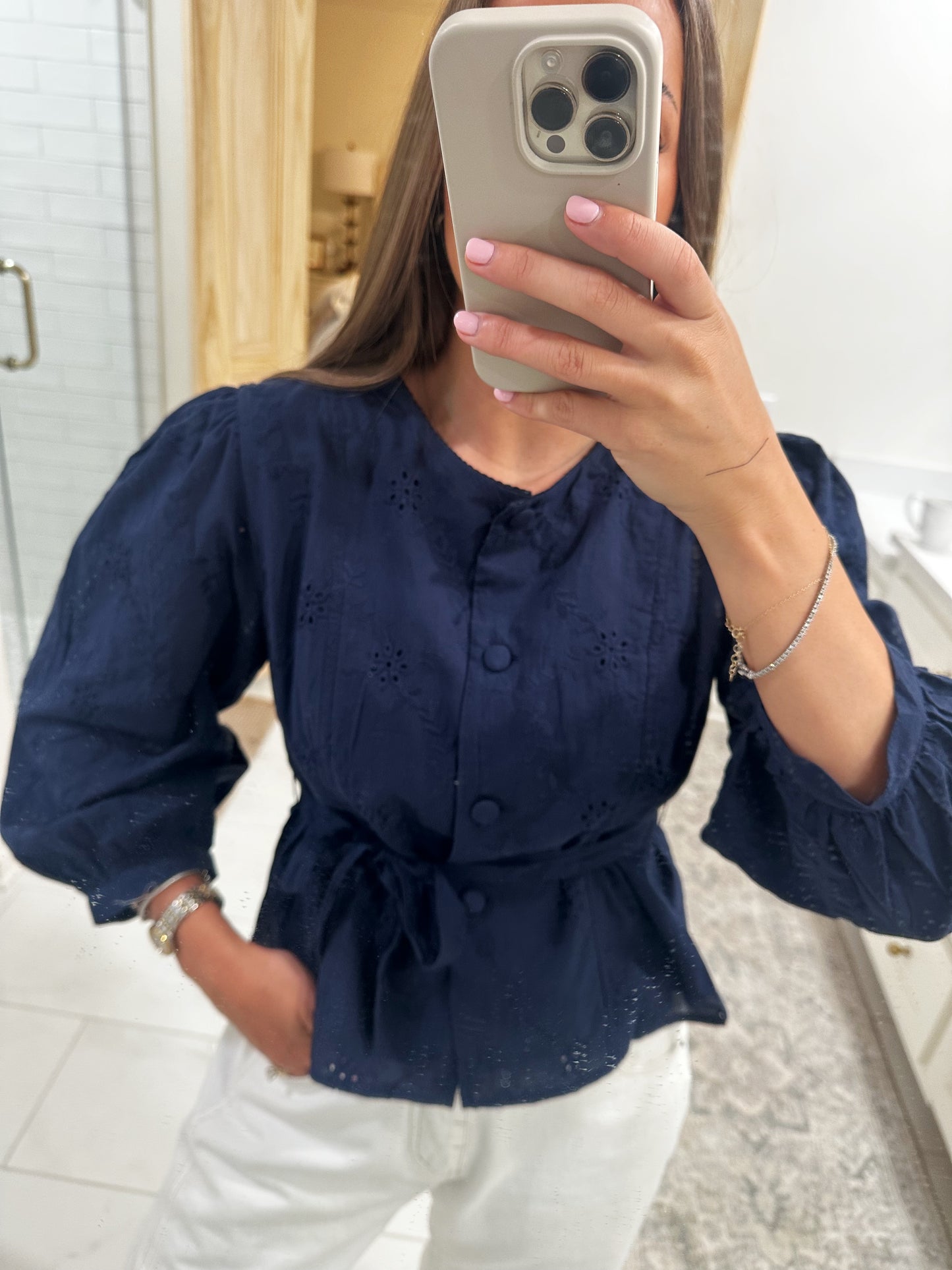 Nicole Belted Shirt - Navy