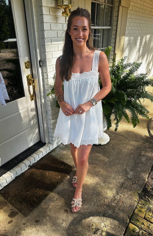 Linen Lace Trim Dress